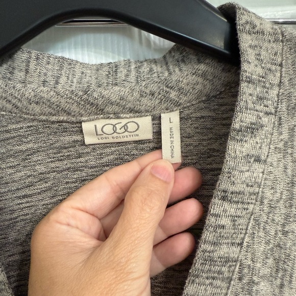 LOGO Lori Goldstein Sweater Womens L Cardigan Brown Zip Up Pockets Asymmetric - Picture 4 of 7